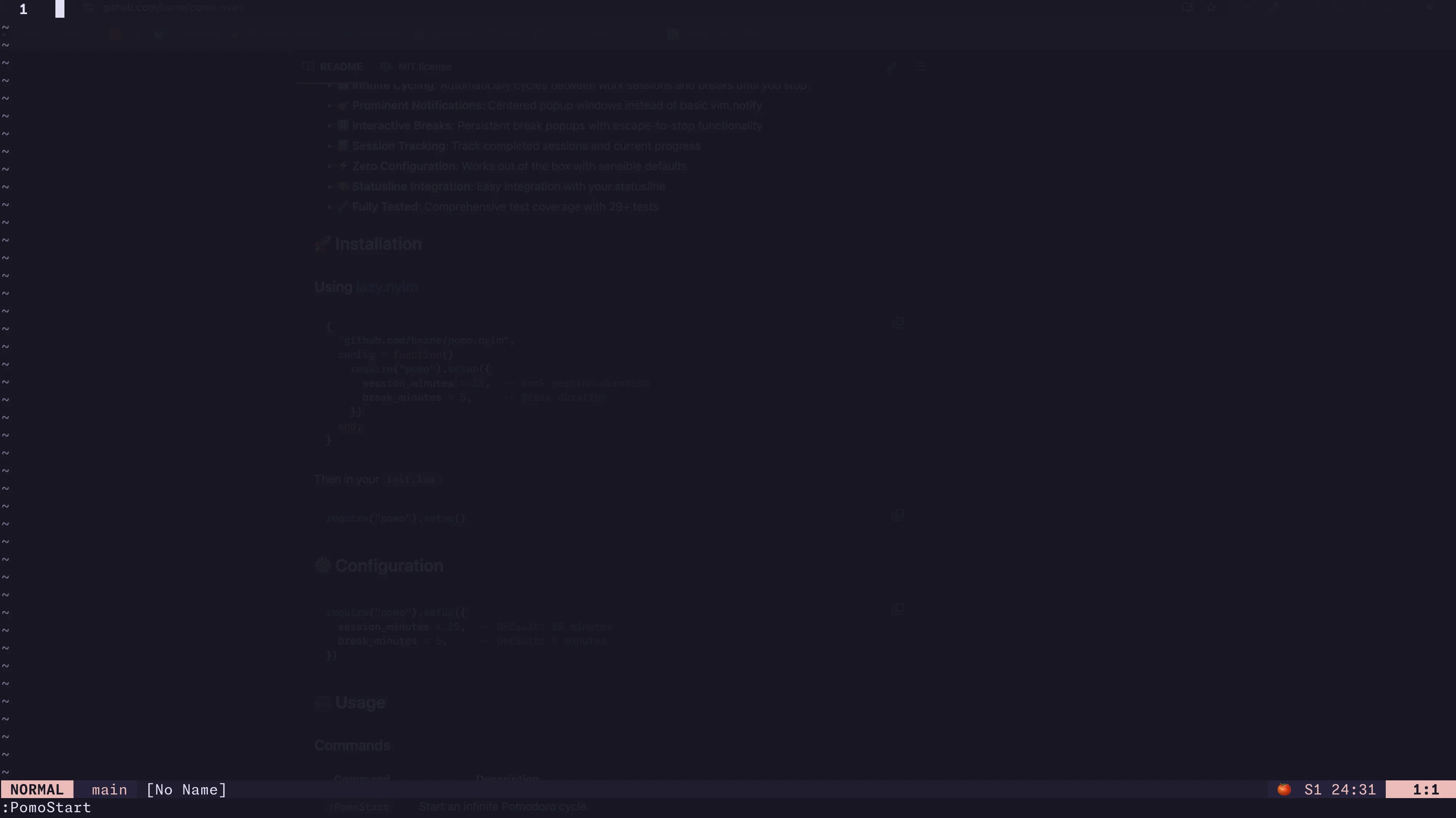 pomo.nvim status line